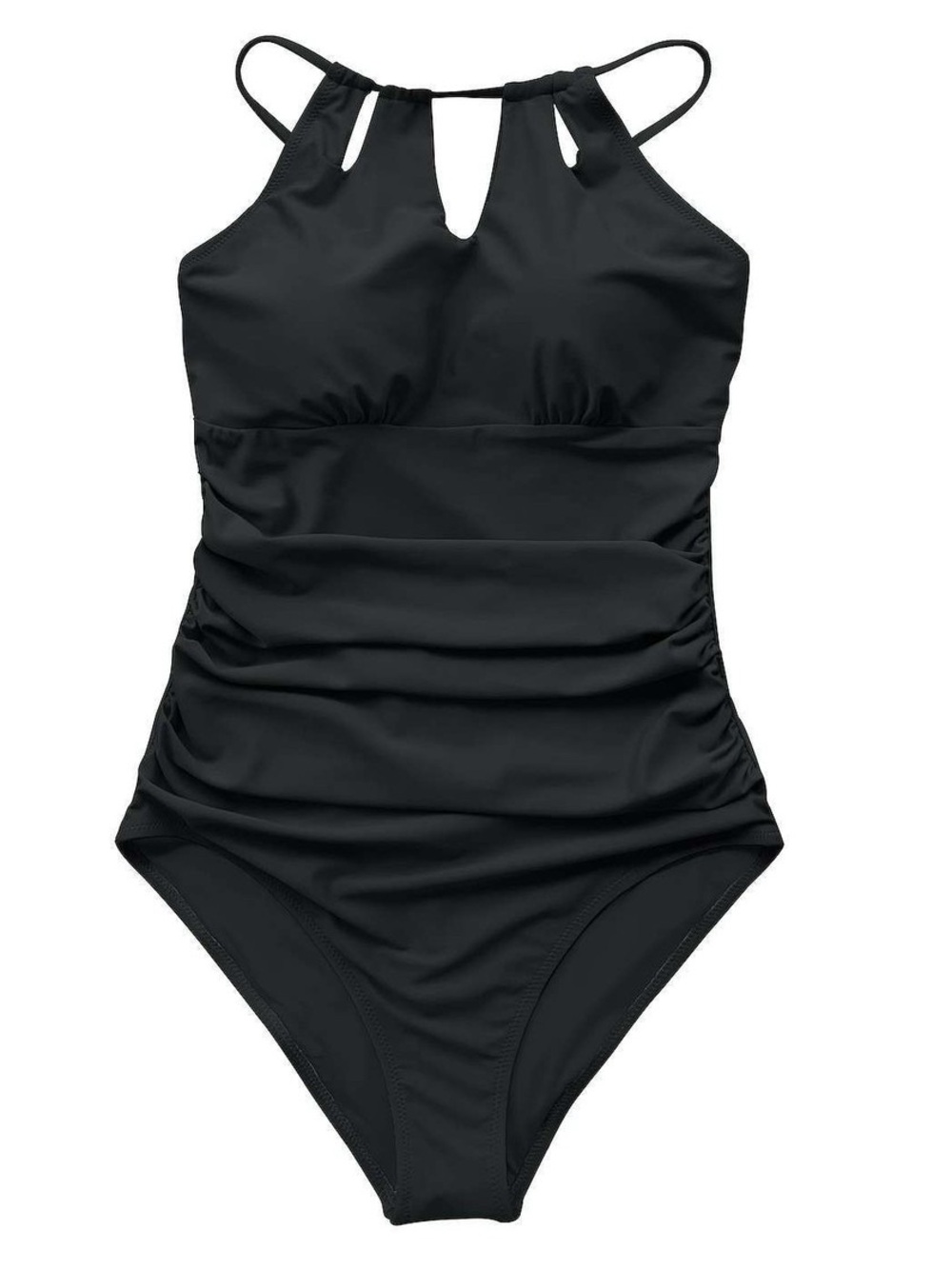 Cupshe Black Halter One Piece Swimsuit Medium Teardrop Cutouts NWOT